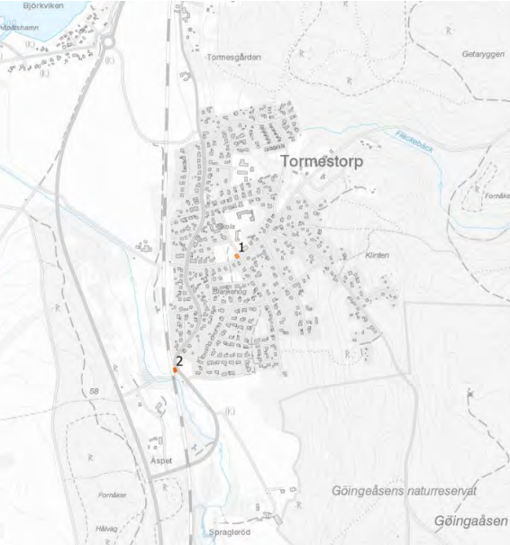 Kartbild över godkända platser i Tormestorp