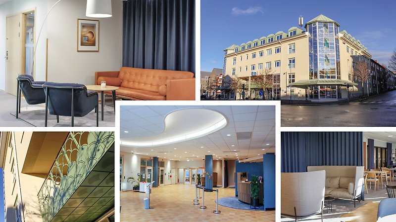 Bildkollage som visar Länsförsäkringars fastighet Barberaren 4 in- och utvändigt.