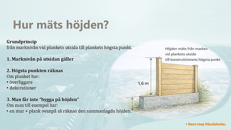 Animerad bild som visar hur man mäter höjden när ett plank byggt ovanpå en mur.